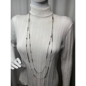 Chico's silver tone necklace multi strand chain link beaded costume jewelry